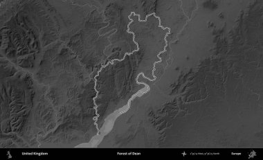 Dean Ormanı. Birleşik Krallık 'ın gri ölçekli yükseklik haritasında özetlenmiş idari alanı