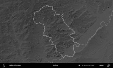 Gedling. Birleşik Krallık 'ın gri ölçekli yükseklik haritasında özetlenmiş idari alanı