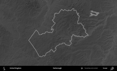 Harborough 'da. Birleşik Krallık 'ın gri ölçekli yükseklik haritasında özetlenmiş idari alanı
