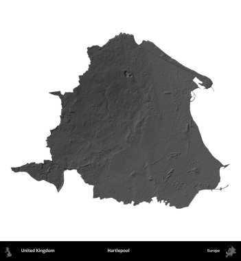 Hartlepool 'da. Birleşik Krallık 'ın idari alanı gri ölçekli yükseklik haritasında beyaza izole edildi