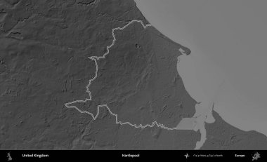 Hartlepool 'da. Birleşik Krallık 'ın gri ölçekli yükseklik haritasında özetlenmiş idari alanı