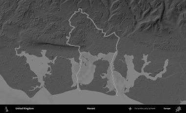 Havant. Birleşik Krallık 'ın gri ölçekli yükseklik haritasında özetlenmiş idari alanı