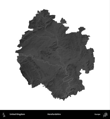 Burada, Dshire 'da. Birleşik Krallık 'ın idari alanı gri ölçekli yükseklik haritasında beyaza izole edildi