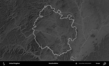 Burada, Dshire 'da. Birleşik Krallık 'ın gri ölçekli yükseklik haritasında özetlenmiş idari alanı