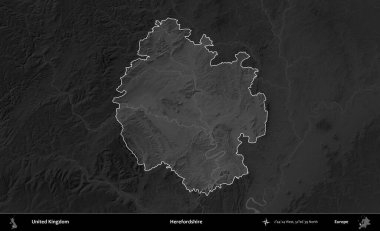 Burada, Dshire 'da. Birleşik Krallık 'ın idari alanı kararmış bir gri tonlama yükselme haritasına vurgulanmış ve özetlenmiştir
