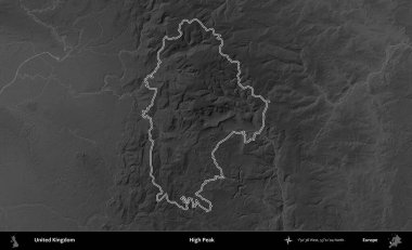 Yüksek Tepe. Birleşik Krallık 'ın gri ölçekli yükseklik haritasında özetlenmiş idari alanı