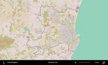 Aberdeen Şehri. Birleşik Krallık 'ın bir OpenStreetMap Standart biçim haritasında özetlenmiş idari alanı