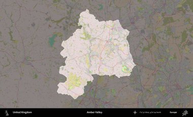 Amber Vadisi Birleşik Krallık 'ın idari alanı koyu renk bir OpenStreetMap Standart Haritası üzerine vurgulanmış ve özetlenmiştir
