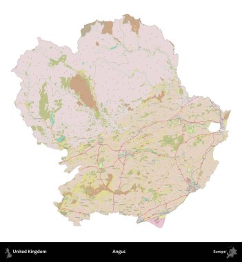 Angus. Birleşik Krallık 'ın idari alanı OpenStreetMap Standart biçim haritasında beyazda izole edildi
