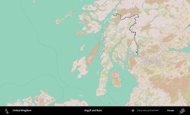 Argyll ve Bute. Birleşik Krallık 'ın bir OpenStreetMap Standart biçim haritasında özetlenmiş idari alanı