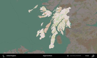 Argyll ve Bute. Birleşik Krallık 'ın idari alanı koyu renk bir OpenStreetMap Standart Haritası üzerine vurgulanmış ve özetlenmiştir