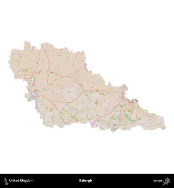Babergh. Birleşik Krallık 'ın idari alanı OpenStreetMap Standart biçim haritasında beyazda izole edildi