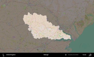 Babergh. Birleşik Krallık 'ın idari alanı koyu renk bir OpenStreetMap Standart Haritası üzerine vurgulanmış ve özetlenmiştir