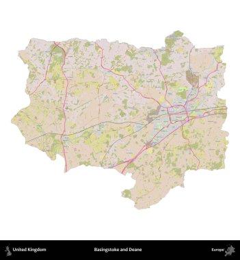Basingstoke ve Deane. Birleşik Krallık 'ın idari alanı OpenStreetMap Standart biçim haritasında beyazda izole edildi