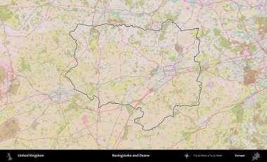 Basingstoke ve Deane. Birleşik Krallık 'ın bir OpenStreetMap Standart biçim haritasında özetlenmiş idari alanı