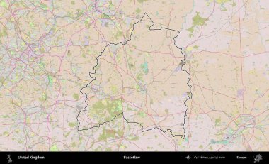 Bassetlaw. Birleşik Krallık 'ın bir OpenStreetMap Standart biçim haritasında özetlenmiş idari alanı