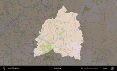 Bassetlaw. Birleşik Krallık 'ın idari alanı koyu renk bir OpenStreetMap Standart Haritası üzerine vurgulanmış ve özetlenmiştir