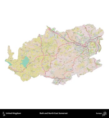 Bath ve Kuzey Doğu Somerset. Birleşik Krallık 'ın idari alanı OpenStreetMap Standart biçim haritasında beyazda izole edildi