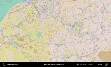 Bath ve Kuzey Doğu Somerset. OpenStreetMap Standart biçim haritasında Birleşik Krallık 'ın idari alanı