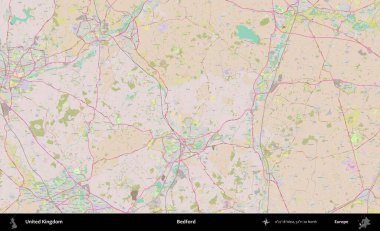 Bedford. OpenStreetMap Standart biçim haritasında Birleşik Krallık 'ın idari alanı