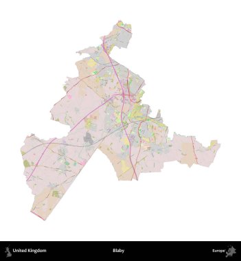 Blaby. Birleşik Krallık 'ın idari alanı OpenStreetMap Standart biçim haritasında beyazda izole edildi