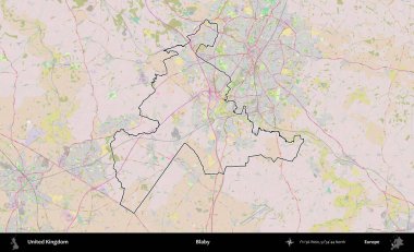 Blaby. Birleşik Krallık 'ın bir OpenStreetMap Standart biçim haritasında özetlenmiş idari alanı