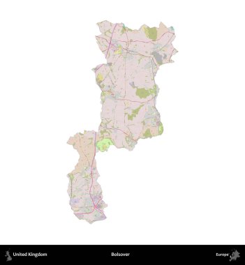 Bolsover. Birleşik Krallık 'ın idari alanı OpenStreetMap Standart biçim haritasında beyazda izole edildi