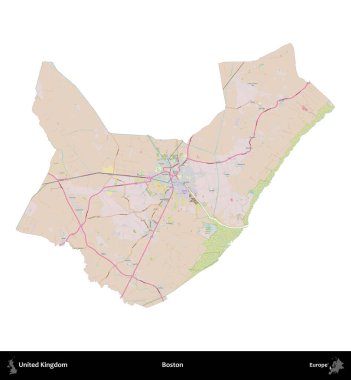 - Boston. Birleşik Krallık 'ın idari alanı OpenStreetMap Standart biçim haritasında beyazda izole edildi