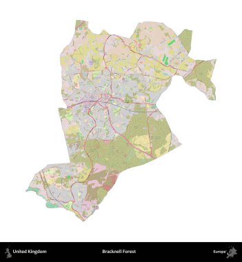 Bracknell Ormanı. Birleşik Krallık 'ın idari alanı OpenStreetMap Standart biçim haritasında beyazda izole edildi