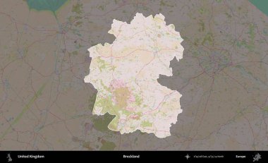 Çöller Ülkesi. Birleşik Krallık 'ın idari alanı koyu renk bir OpenStreetMap Standart Haritası üzerine vurgulanmış ve özetlenmiştir