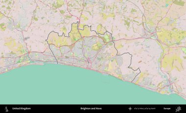 Brighton ve Hove. Birleşik Krallık 'ın bir OpenStreetMap Standart biçim haritasında özetlenmiş idari alanı