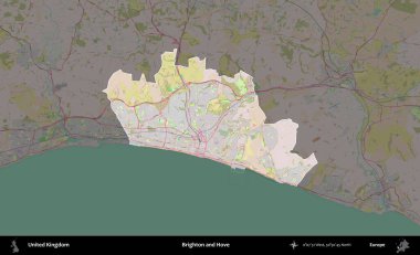Brighton ve Hove. Birleşik Krallık 'ın idari alanı koyu renk bir OpenStreetMap Standart Haritası üzerine vurgulanmış ve özetlenmiştir