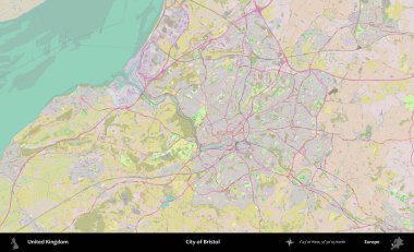 Bristol şehri. OpenStreetMap Standart biçim haritasında Birleşik Krallık 'ın idari alanı