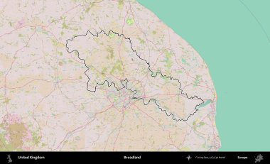 Geniş arazi. Birleşik Krallık 'ın bir OpenStreetMap Standart biçim haritasında özetlenmiş idari alanı