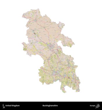 Buckinghamshire 'da. Birleşik Krallık 'ın idari alanı OpenStreetMap Standart biçim haritasında beyazda izole edildi