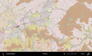 Burnley. Birleşik Krallık 'ın bir OpenStreetMap Standart biçim haritasında özetlenmiş idari alanı
