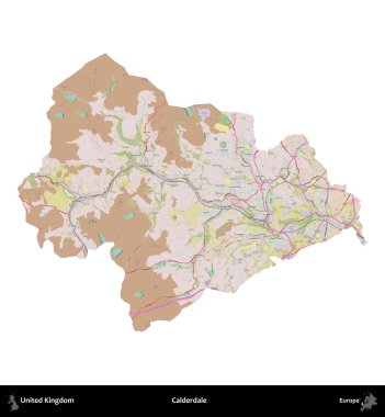 Calderdale 'de. Birleşik Krallık 'ın idari alanı OpenStreetMap Standart biçim haritasında beyazda izole edildi