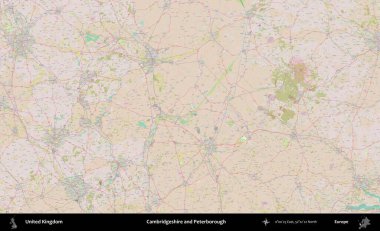 Cambridgeshire ve Peterborough. OpenStreetMap Standart biçim haritasında Birleşik Krallık 'ın idari alanı