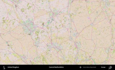 Bedfordshire Merkez. OpenStreetMap Standart biçim haritasında Birleşik Krallık 'ın idari alanı
