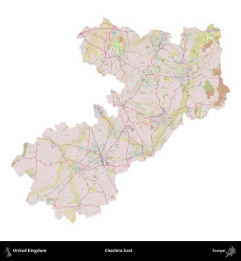 Doğu Cheshire. Birleşik Krallık 'ın idari alanı OpenStreetMap Standart biçim haritasında beyazda izole edildi