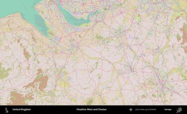 Cheshire West ve Chester. OpenStreetMap Standart biçim haritasında Birleşik Krallık 'ın idari alanı