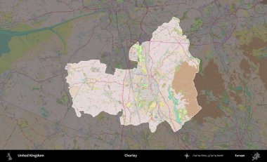 Chorley. Birleşik Krallık 'ın idari alanı koyu renk bir OpenStreetMap Standart Haritası üzerine vurgulanmış ve özetlenmiştir