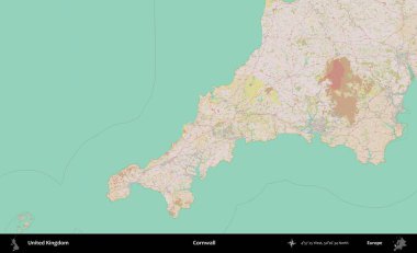 Cornwall 'da. OpenStreetMap Standart biçim haritasında Birleşik Krallık 'ın idari alanı