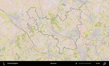 Dacorum. Birleşik Krallık 'ın bir OpenStreetMap Standart biçim haritasında özetlenmiş idari alanı
