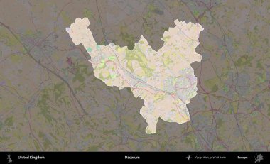 Dacorum. Birleşik Krallık 'ın idari alanı koyu renk bir OpenStreetMap Standart Haritası üzerine vurgulanmış ve özetlenmiştir