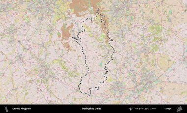 Derbyshire Dales. Birleşik Krallık 'ın bir OpenStreetMap Standart biçim haritasında özetlenmiş idari alanı
