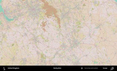 Derbyshire 'da. OpenStreetMap Standart biçim haritasında Birleşik Krallık 'ın idari alanı