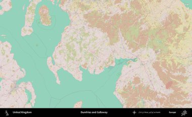 Dumfries ve Galloway. OpenStreetMap Standart biçim haritasında Birleşik Krallık 'ın idari alanı