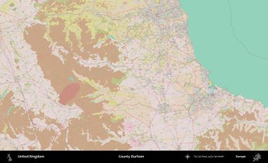 Durham ilçesi. OpenStreetMap Standart biçim haritasında Birleşik Krallık 'ın idari alanı