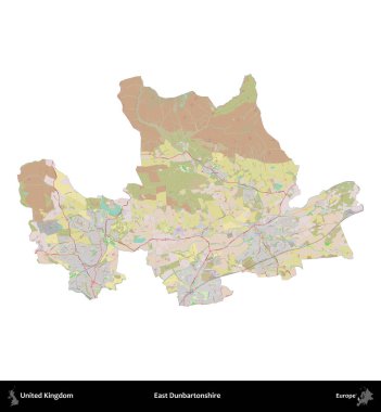 Doğu Dunbartonshire. Birleşik Krallık 'ın idari alanı OpenStreetMap Standart biçim haritasında beyazda izole edildi
